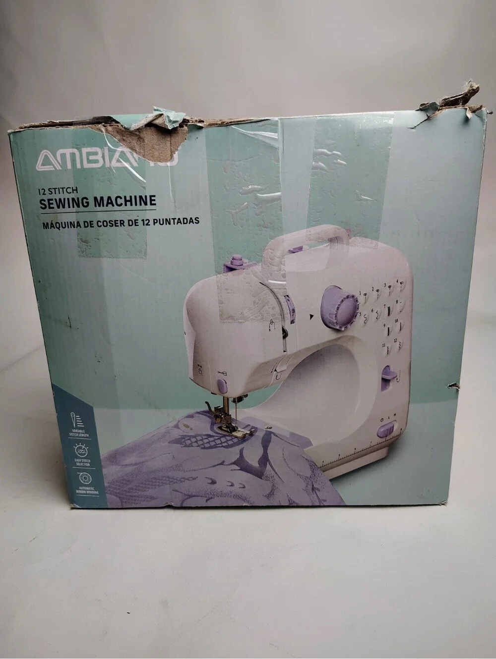 Ambiano 12 Stitch Sewing Machine Portable Compact Kit 16472 White Purple